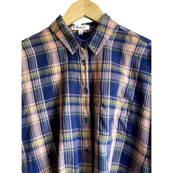 Madewell Button Down Short Sleeve Plaid Tie Hem Shirt Western Top Women Sz Mediu - Picture 4 of 9